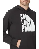 Buzo canguro negro con capucha, cordón de ajuste y bolsillo tipo canguro. Logotipo de The North Face estampado en blanco en el pecho.