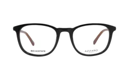 Armazón para lentes de receta Azzaro 31187 col 1, de acetato negro con patillas color madera.
