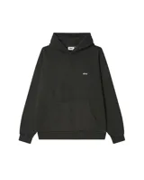 Hoodie de algodón color negro con efecto lavado, manga larga, capucha y bolsillo frontal tipo canguro. Presenta el logo de la marca bordado en pequeño en el pecho.