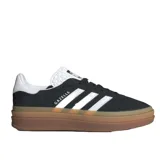 Championes Adidas Gazelle Bold, modelo de plataforma con diseño clásico en color negro, con las icónicas tres tiras laterales en blanco y suela de goma en tono caramelo.