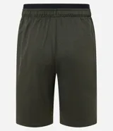 Bermuda deportiva masculina Get Over modelo alargado, confeccionada en microfibra color gris oscuro, con cintura elástica, cordón de ajuste y bolsillos laterales.
