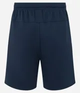 Bermuda deportiva masculina de color azul marino, con cintura elástica y cordón ajustable, bolsillos laterales con cierre y tecnología Dry para mayor transpirabilidad.