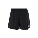 Short de running Adidas Adi365 Essentials 2 en 1 color negro, con calza interna incorporada, cintura elástica ancha y logo de la marca estampado en el lateral.