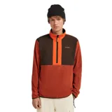 Buzo de polar O'Neill con cierre frontal parcial, cuello alto y diseño color block en tonos naranja y marrón. Cuenta con el logo de la marca bordado en el pecho y tecnología Polartec para mayor calidez.