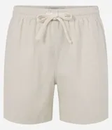 Bermuda masculina de corte recto, color rojo, con cintura elástica y cordón de ajuste. Cuenta con bolsillos laterales y traseros, confeccionada en una mezcla de algodón y lino.