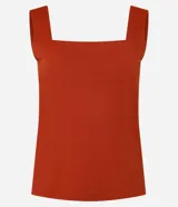 Blusa básica sin mangas marca Cortelle, confeccionada en poliamida con elastano. Presenta un diseño ajustado al cuerpo con escote cuadrado tanto en el frente como en la espalda y breteles medianos.