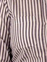 Camisa de manga larga a rayas verticales azules y blancas, confeccionada en algodón.