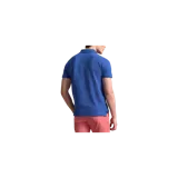 Chomba Polo Ralph Lauren de piqué azul, con cuello clásico, cierre frontal con botones y el logo del jugador de polo bordado en el pecho.