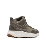 Bota de senderismo Columbia modelo Konos Trs Outdry Mid, color marrón con detalles en blanco y suela de goma. Presenta tecnología impermeable OutDry, sistema de amortiguación Omni-MAX y ajuste Navic Fit para mayor estabilidad y soporte en el tobillo.