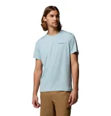 Remera técnica Columbia para hombre, de color celeste melange con cuello redondo y mangas cortas. Presenta un pequeño logo estampado en el pecho y tecnología hidroabsorbente Omni-WICK.