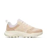 Championes Merrell de senderismo y uso urbano, confeccionados en una combinación de piel de ante y malla transpirable. Presentan un diseño en tonos beige, con cierre de cordones, cuello acolchado y una entresuela ligera de espuma EVA que proporciona estabilidad y absorción de impactos.