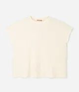 Blusa tipo muscle tee de corte holgado, confeccionada en tejido rib acanalado, con escote redondo y diseño sin mangas.