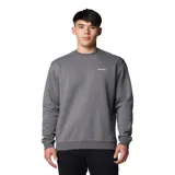 Buzo Columbia Meridian Creek Crew para hombre, de color gris melange, con cuello redondo, puños y dobladillo acanalados. Cuenta con una pequeña etiqueta con el logo de la marca en el pecho.