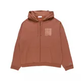 Buzo marrón con capucha y cierre frontal, con estampa vertical del logo de Lacoste en el pecho.