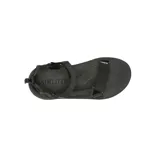 Sandalia deportiva Merrell de color negro, con tiras de tejido reciclado, sistema de ajuste con cordón elástico en el talón y suela de goma con relieve para mayor tracción.