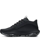 Championes de básquetbol Under Armour modelo Lockdown 7, color negro con detalles en gris. Presentan una parte superior de malla transpirable con superposiciones de cuero, entresuela de EVA para mayor reactividad y suela de caucho con patrón de tracción en espiga.