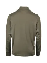 Buzo deportivo verde oliva para hombre, marca Merrell, con cierre de un cuarto en el cuello, mangas largas con orificios para los pulgares y logo estampado en el pecho.