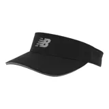 Visera deportiva New Balance Performance color negro con logo plateado en el frente y borde inferior gris.