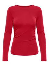 Top de manga larga con cuello redondo y ajuste al cuerpo, confeccionado en tejido de punto suave con detalle de fruncido lateral.