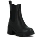 Botas Darkness de caña baja color negro, con elástico lateral y taco cuadrado.