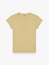 Camiseta básica entallada de manga corta, confeccionada en tejido elástico de punto con cuello redondo.