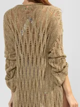 Cardigan largo de tejido de punto calado color negro.