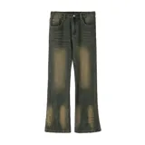 Jean de corte oxford con efecto desgastado, confeccionado en denim negro. Presenta pinzas decorativas en los tobillos y cintura con elástico en la parte trasera.