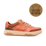Zapatillas urbanas Hi-Tec Joe de cuero color salmón con detalles en marrón, cordones y suela beige.