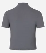 Blusa básica de ribana color marrón, con cuello alto y mangas cortas.
