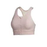 Top deportivo rosado con cierre frontal y espalda con diseño de tirantes anchos tipo racerback.