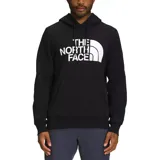 Buzo canguro negro con capucha ajustable con cordón, mangas largas con puños acanalados, bolsillo tipo canguro y logo de The North Face estampado en blanco en el pecho.
