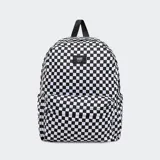 Mochila Vans Old Skool Check con estampado a cuadros blancos y negros. Tiene dos bolsillos, un organizador en el frente, un bolsillo interior deslizable, una funda para computadora portátil que se adapta a la mayoría de las computadoras portátiles de 15 pulgadas y un bolsillo para botella de agua.
