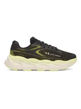 Championes Under Armour UA HB Runner 2, color negro con detalles en amarillo fluor y suela voluminosa en tonos claros.
