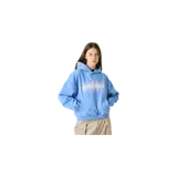 Hoodie oversize color celeste de Eme Studios, con capucha, bolsillo frontal tipo canguro y estampado gráfico difuminado con el logo de la marca en el pecho.