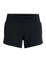 Short deportivo de running Under Armour, modelo Launch Pro 3, color negro. Presenta un diseño ultraligero con cintura de tiro medio, calzoncillo interior integrado y bolsillo trasero con cierre.
