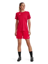 Short deportivo Under Armour Golazo 3.0, color rojo, con cintura elástica y logo de la marca en blanco en la pierna izquierda.