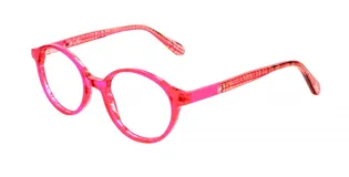 Armazón para lentes Barbie 018, color rosa con detalles en rojo.