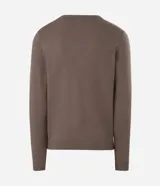 Suéter básico de punto color verde oscuro, de manga larga, con cuello redondo y puños y bajo acanalados.
