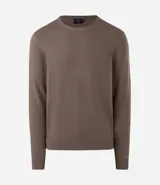Suéter de punto para hombre, de corte clásico con cuello redondo, puños y bajo acanalados.