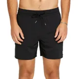 Short de baño Volcom modelo Lido Solid Trunk, color negro, con cintura elástica con cordón ajustable y diseño liso.