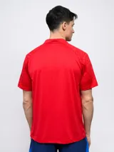 Remera polo de entrenamiento Umbro del Club Nacional de Football, color rojo. Presenta cuello mao con cierre de botones, mangas cortas con textura geométrica sutil, logo de la marca bordado y escudo del club en el pecho.