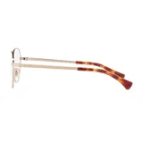 Armazón para lentes oftálmicos Ralph modelo 6054, color dorado con detalles carey en las patillas. Diseño ovalado con montura metálica.