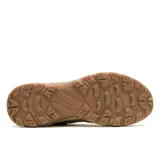 Championes de trekking Merrell Tempo Sol, combinando gamuza verde militar y malla en tonos beige y verde oscuro, con cordones naranjas y suela dentada marrón.