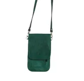 Bandolera tipo portacelular color amarillo pastel, con porta documentos incorporado y correa regulable.