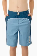Short de baño técnico O'Neill Why2k de diseño bicolor en tonos azul y celeste, con cordón de ajuste blanco en la cintura y el nombre de la marca impreso en la pierna.