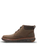 Botín de cuero color marrón con ajuste a cordones, cuello acolchado en tono oscuro y suela tecnológica Spinal Flex para mayor amortiguación y estabilidad.