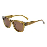Lentes de sol I-Sea modelo Camden con armazón de acetato translúcido en tono marrón verdoso, micas marrones y detalle de tres puntos metálicos en las esquinas superiores del frente.