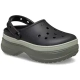 Zueco Crocs Classic Stacked con plataforma, color beige con base marrón y suela marrón oscuro.