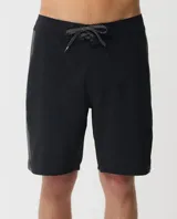Boardshort de baño Rip Curl S Series 32 One Cordura de 19 pulgadas, color negro con banda lateral gris texturizada y cordón ajustable en la cintura.