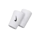 Par de muñequeras deportivas Nike color blanco con logo Swoosh bordado en negro.